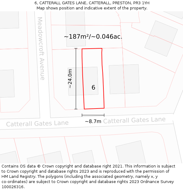 6, CATTERALL GATES LANE, CATTERALL, PRESTON, PR3 1YH: Plot and title map