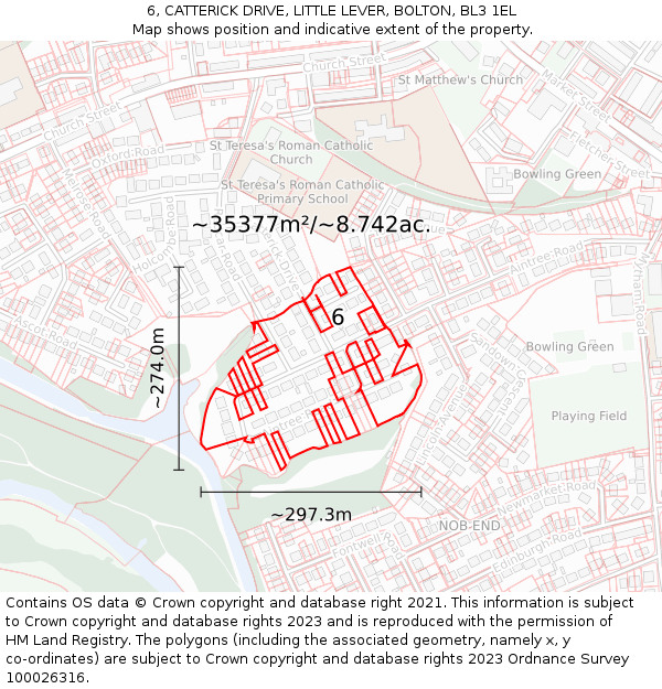 6, CATTERICK DRIVE, LITTLE LEVER, BOLTON, BL3 1EL: Plot and title map