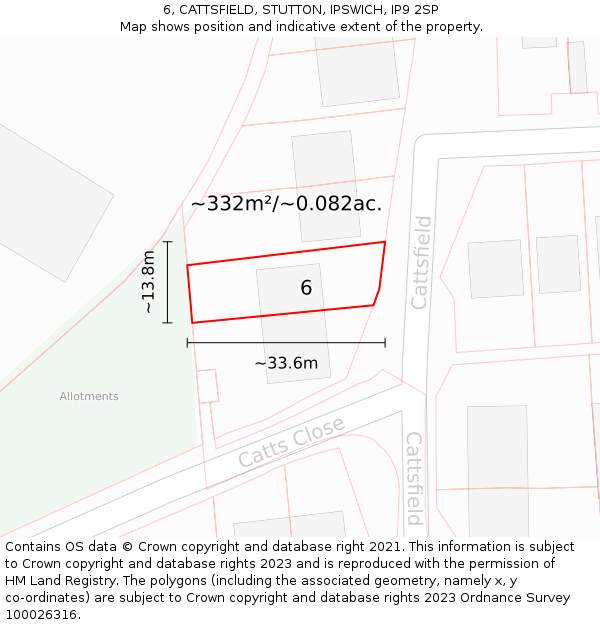 6, CATTSFIELD, STUTTON, IPSWICH, IP9 2SP: Plot and title map