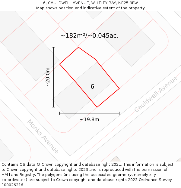 6, CAULDWELL AVENUE, WHITLEY BAY, NE25 9RW: Plot and title map