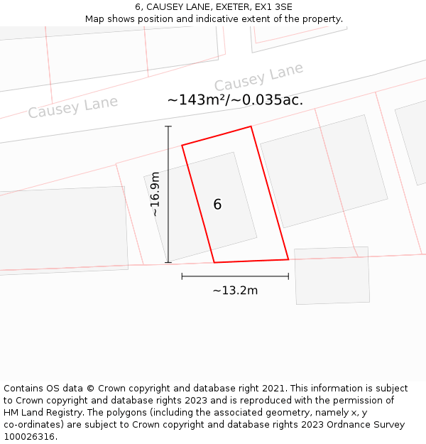 6, CAUSEY LANE, EXETER, EX1 3SE: Plot and title map