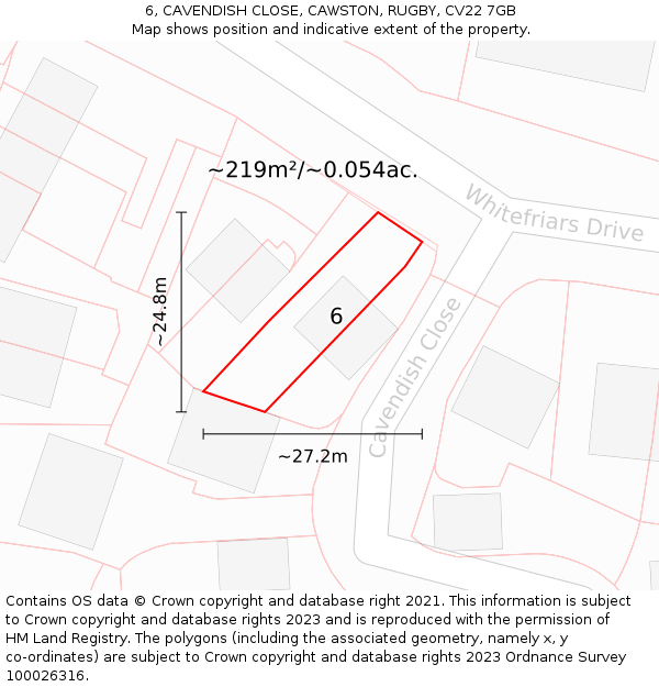 6, CAVENDISH CLOSE, CAWSTON, RUGBY, CV22 7GB: Plot and title map