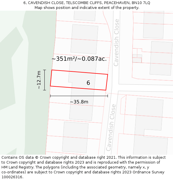 6, CAVENDISH CLOSE, TELSCOMBE CLIFFS, PEACEHAVEN, BN10 7LQ: Plot and title map