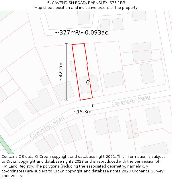 6, CAVENDISH ROAD, BARNSLEY, S75 1BB: Plot and title map