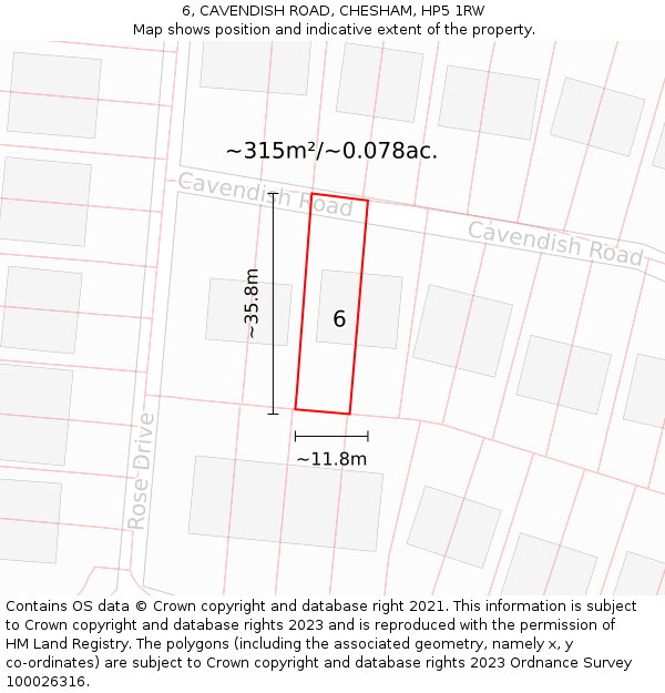 6, CAVENDISH ROAD, CHESHAM, HP5 1RW: Plot and title map