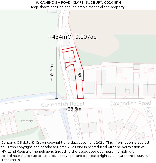 6, CAVENDISH ROAD, CLARE, SUDBURY, CO10 8PH: Plot and title map