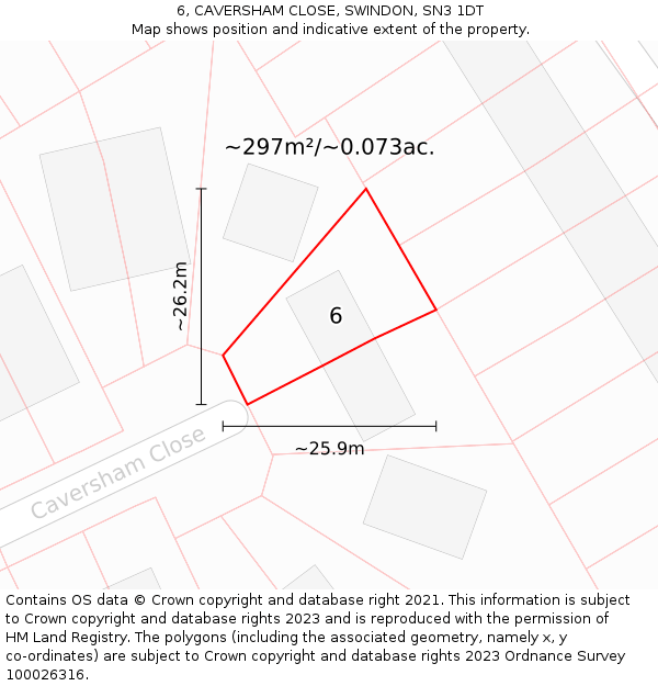 6, CAVERSHAM CLOSE, SWINDON, SN3 1DT: Plot and title map
