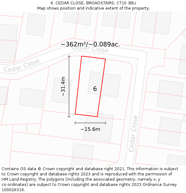 6, CEDAR CLOSE, BROADSTAIRS, CT10 3BU: Plot and title map