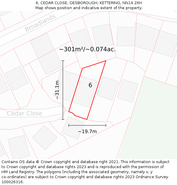 6, CEDAR CLOSE, DESBOROUGH, KETTERING, NN14 2XH: Plot and title map