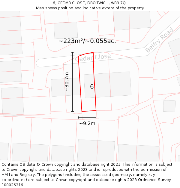 6, CEDAR CLOSE, DROITWICH, WR9 7QL: Plot and title map