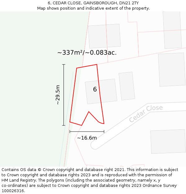 6, CEDAR CLOSE, GAINSBOROUGH, DN21 2TY: Plot and title map