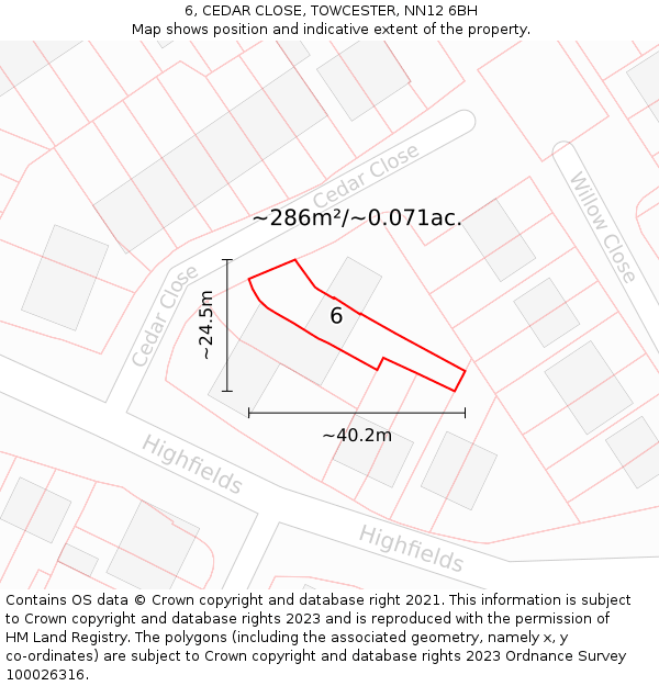6, CEDAR CLOSE, TOWCESTER, NN12 6BH: Plot and title map