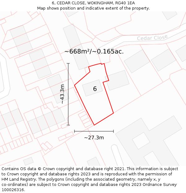 6, CEDAR CLOSE, WOKINGHAM, RG40 1EA: Plot and title map