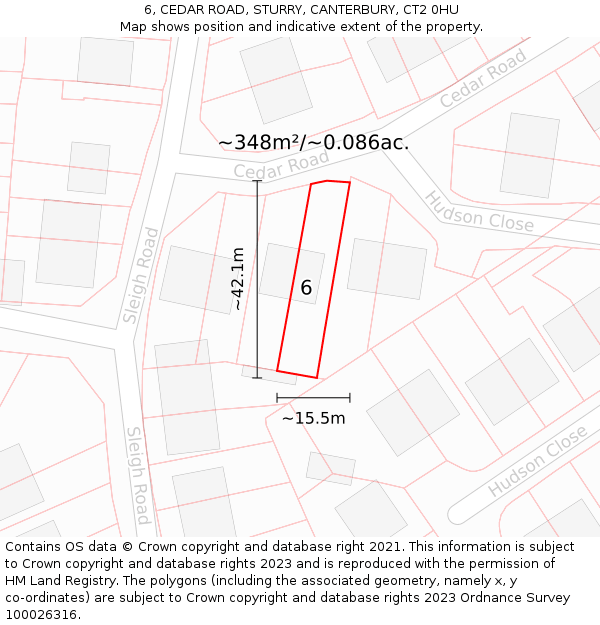 6, CEDAR ROAD, STURRY, CANTERBURY, CT2 0HU: Plot and title map