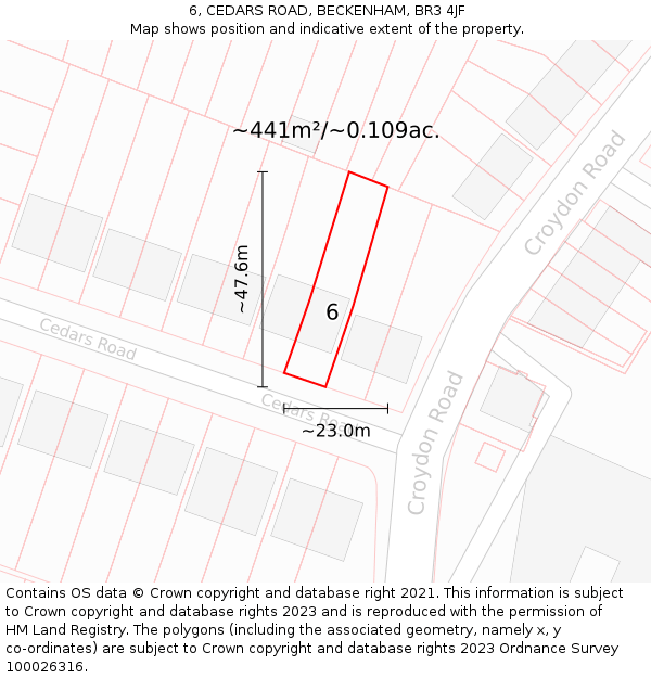 6, CEDARS ROAD, BECKENHAM, BR3 4JF: Plot and title map