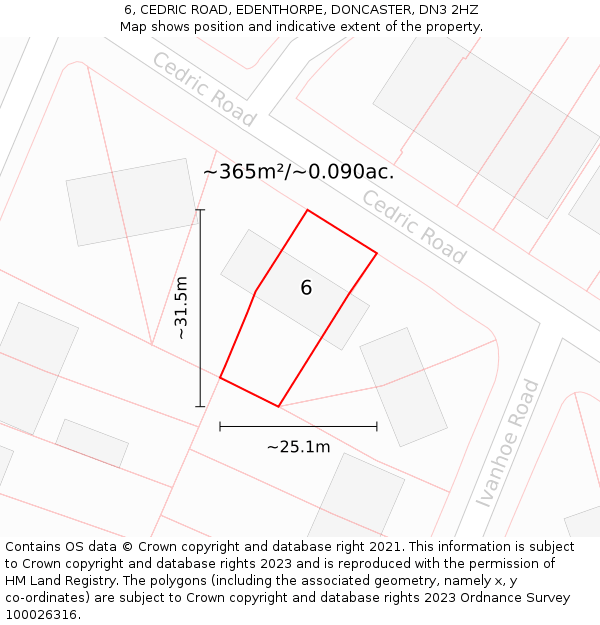 6, CEDRIC ROAD, EDENTHORPE, DONCASTER, DN3 2HZ: Plot and title map