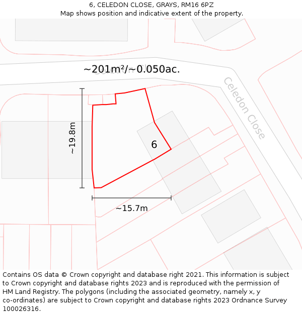 6, CELEDON CLOSE, GRAYS, RM16 6PZ: Plot and title map