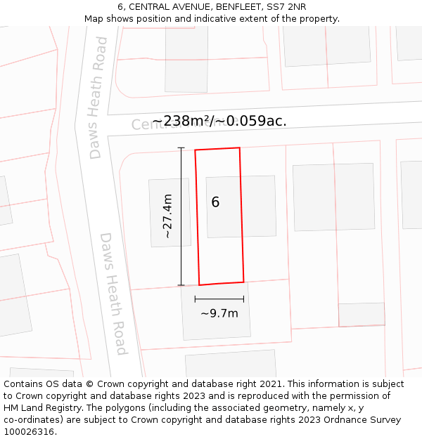 6, CENTRAL AVENUE, BENFLEET, SS7 2NR: Plot and title map