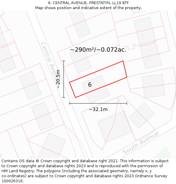 6, CENTRAL AVENUE, PRESTATYN, LL19 8TF: Plot and title map
