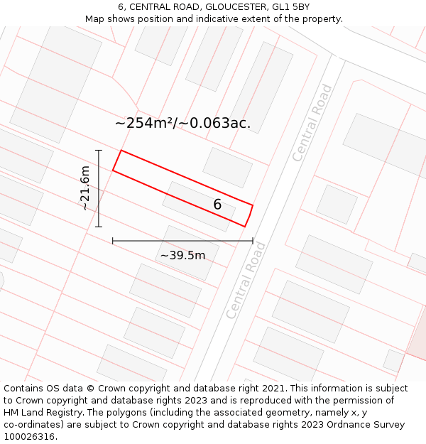 6, CENTRAL ROAD, GLOUCESTER, GL1 5BY: Plot and title map