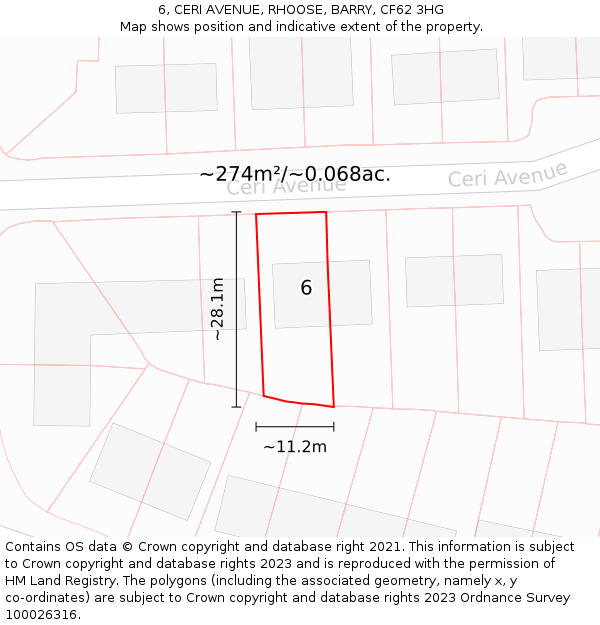 6, CERI AVENUE, RHOOSE, BARRY, CF62 3HG: Plot and title map