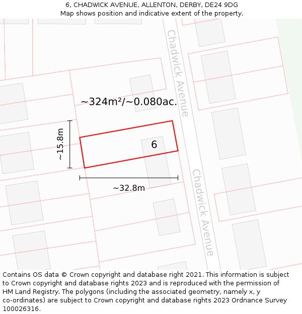 6, CHADWICK AVENUE, ALLENTON, DERBY, DE24 9DG: Plot and title map