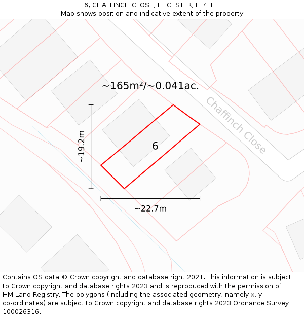 6, CHAFFINCH CLOSE, LEICESTER, LE4 1EE: Plot and title map