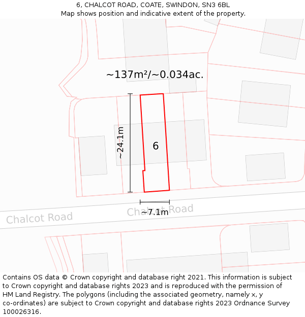 6, CHALCOT ROAD, COATE, SWINDON, SN3 6BL: Plot and title map