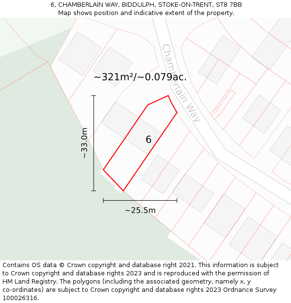 6, CHAMBERLAIN WAY, BIDDULPH, STOKE-ON-TRENT, ST8 7BB: Plot and title map