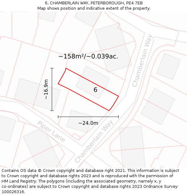6, CHAMBERLAIN WAY, PETERBOROUGH, PE4 7EB: Plot and title map