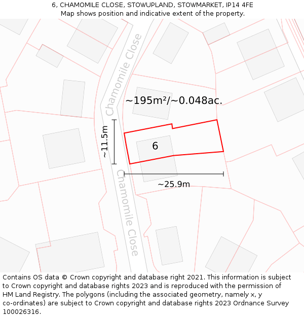 6, CHAMOMILE CLOSE, STOWUPLAND, STOWMARKET, IP14 4FE: Plot and title map