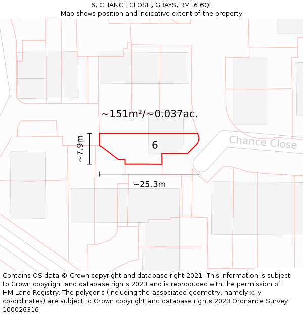6, CHANCE CLOSE, GRAYS, RM16 6QE: Plot and title map