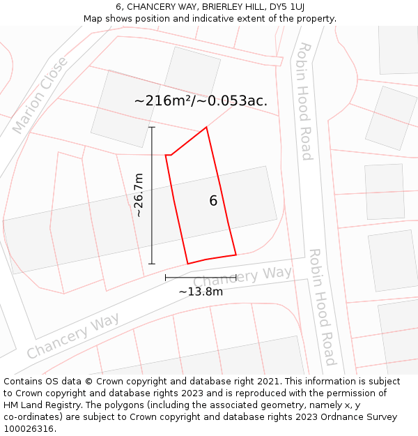 6, CHANCERY WAY, BRIERLEY HILL, DY5 1UJ: Plot and title map
