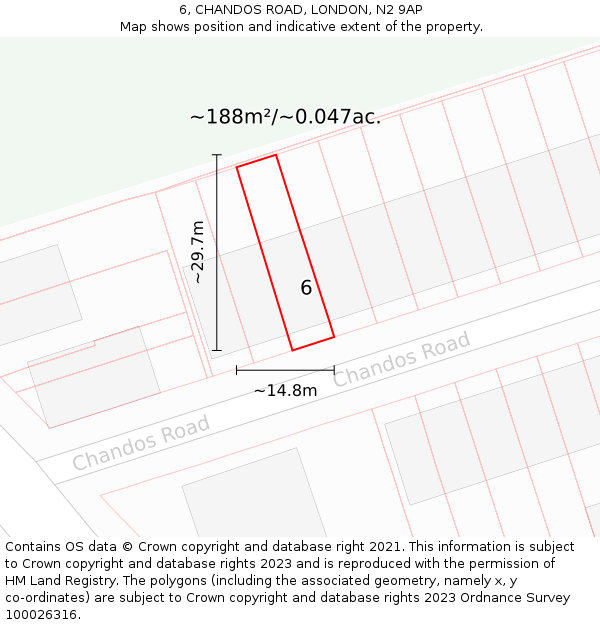 6, CHANDOS ROAD, LONDON, N2 9AP: Plot and title map