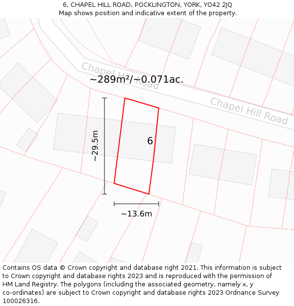 6, CHAPEL HILL ROAD, POCKLINGTON, YORK, YO42 2JQ: Plot and title map