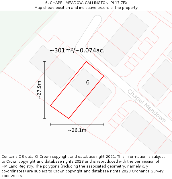 6, CHAPEL MEADOW, CALLINGTON, PL17 7FX: Plot and title map