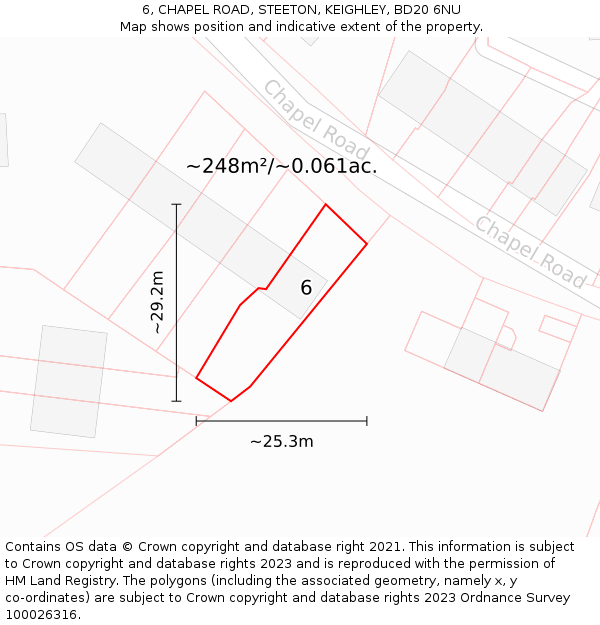 6, CHAPEL ROAD, STEETON, KEIGHLEY, BD20 6NU: Plot and title map