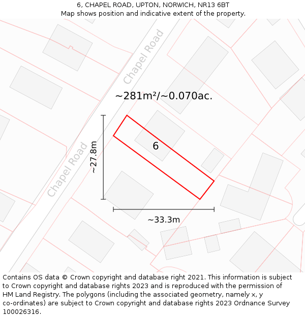 6, CHAPEL ROAD, UPTON, NORWICH, NR13 6BT: Plot and title map