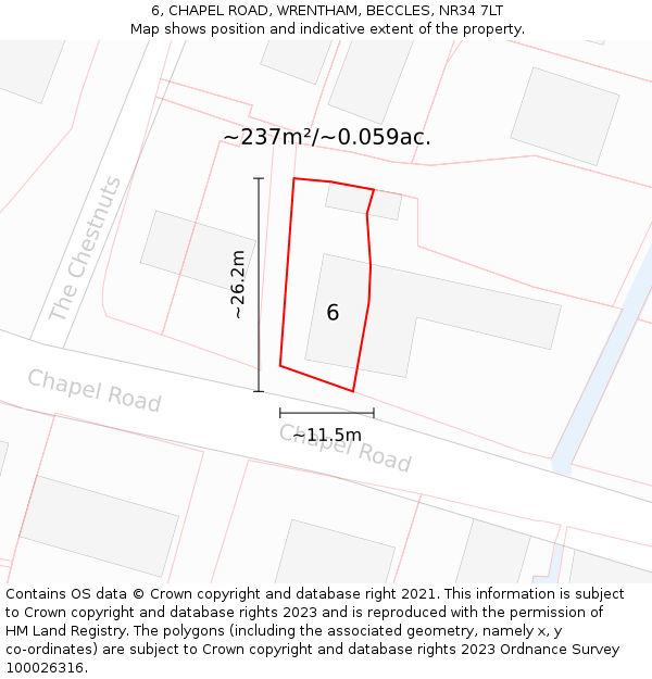 6, CHAPEL ROAD, WRENTHAM, BECCLES, NR34 7LT: Plot and title map