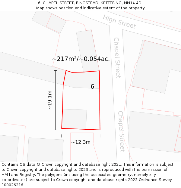 6, CHAPEL STREET, RINGSTEAD, KETTERING, NN14 4DL: Plot and title map