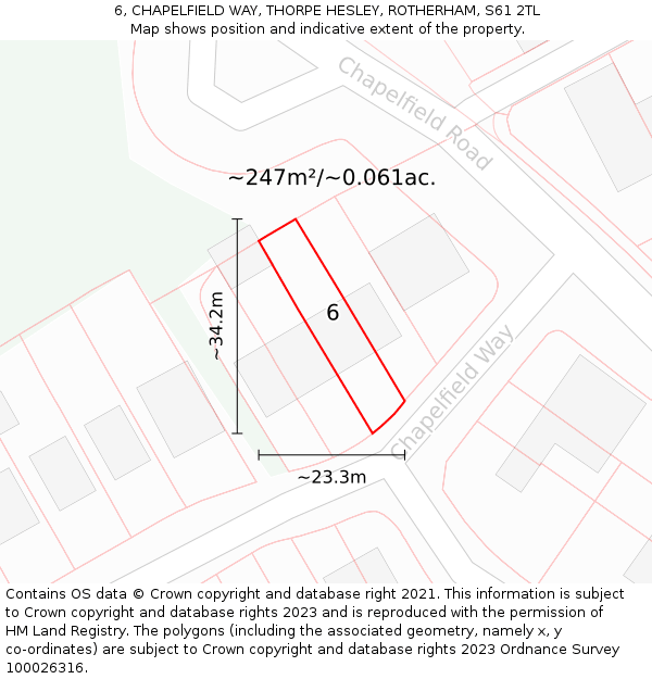 6, CHAPELFIELD WAY, THORPE HESLEY, ROTHERHAM, S61 2TL: Plot and title map