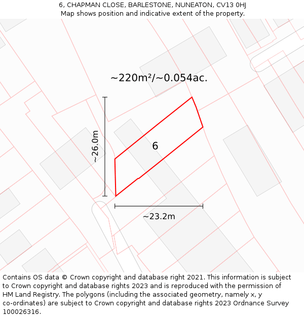 6, CHAPMAN CLOSE, BARLESTONE, NUNEATON, CV13 0HJ: Plot and title map