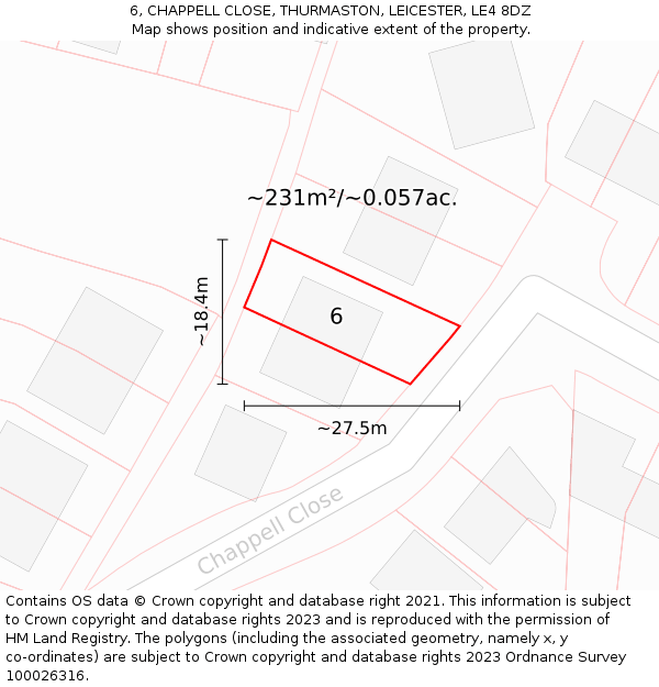 6, CHAPPELL CLOSE, THURMASTON, LEICESTER, LE4 8DZ: Plot and title map