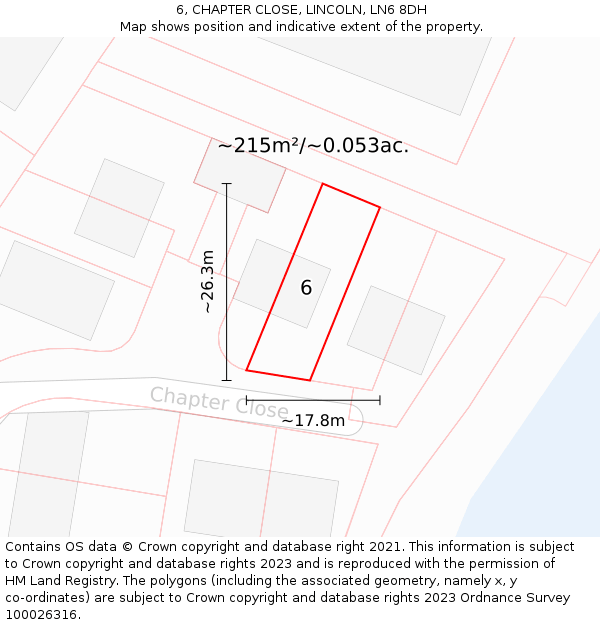 6, CHAPTER CLOSE, LINCOLN, LN6 8DH: Plot and title map