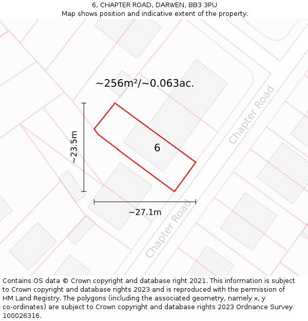 6, CHAPTER ROAD, DARWEN, BB3 3PU: Plot and title map