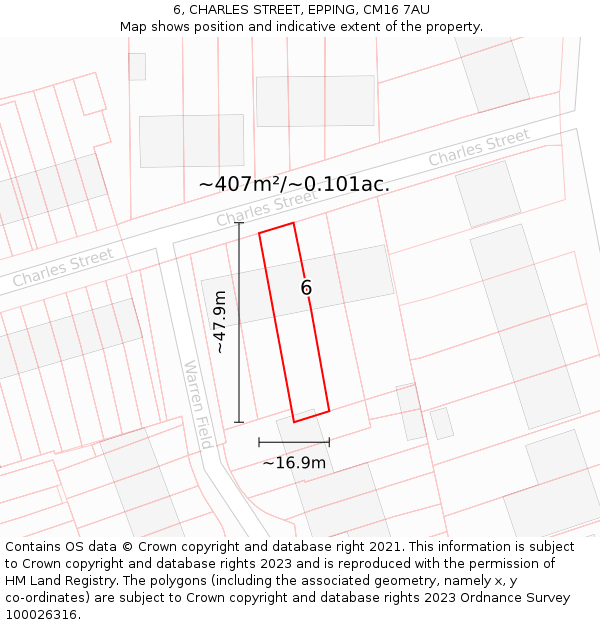 6, CHARLES STREET, EPPING, CM16 7AU: Plot and title map