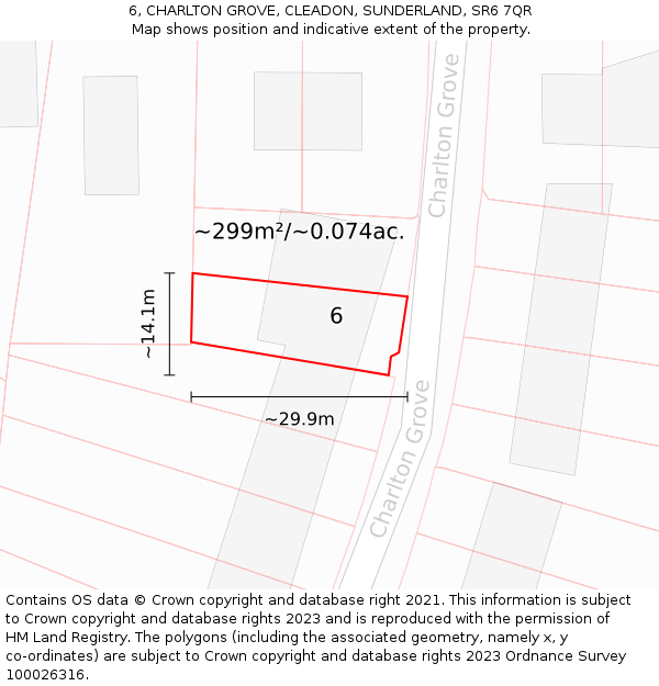 6, CHARLTON GROVE, CLEADON, SUNDERLAND, SR6 7QR: Plot and title map