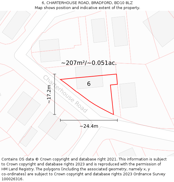 6, CHARTERHOUSE ROAD, BRADFORD, BD10 8LZ: Plot and title map