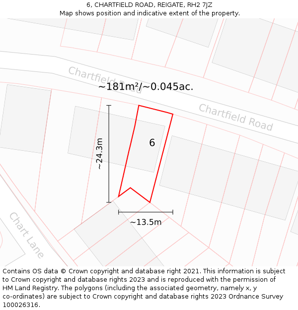 6, CHARTFIELD ROAD, REIGATE, RH2 7JZ: Plot and title map