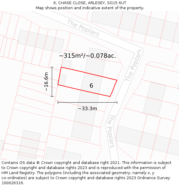 6, CHASE CLOSE, ARLESEY, SG15 6UT: Plot and title map